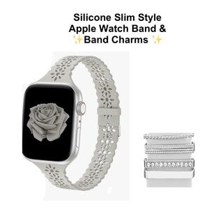 Grey 38/40/41mm Slim Apple Watch Band With Rhinestone Charms